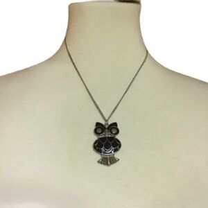 Black owl hinged necklace